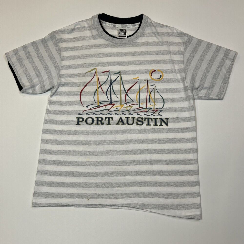 Vintage Port Austin Shirt Adult Large Gray Striped Layered Tee Sailing Boat Men